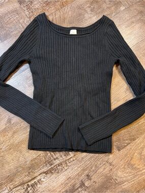 a new day Black Ribbed Scoop Neck Long Sleeve Top
